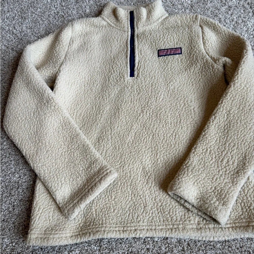 Vineyard Vines Kids Sherpa Harbor Fleece Half Zip Pullover | Large (16) | Cream